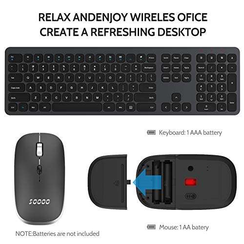 SOOOO Combo de teclado y mouse inalámbricos, teclado inalámbrico portátil  ultra delgado y silencioso y mouse inalámbrico de 2.4 GHz con receptor nano