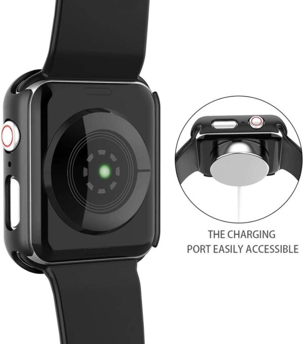 Misxi - Juego de 2 fundas rígidas de policarbonato con protector de pantalla de vidrio templado para Apple Watch Series 6 SE Series 5 y Series 4 de 44 mm negra - Imagen 9