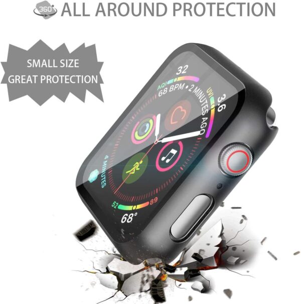 Misxi - Juego de 2 fundas rígidas de policarbonato con protector de pantalla de vidrio templado para Apple Watch Series 6 SE Series 5 y Series 4 de 44 mm negra - Imagen 4