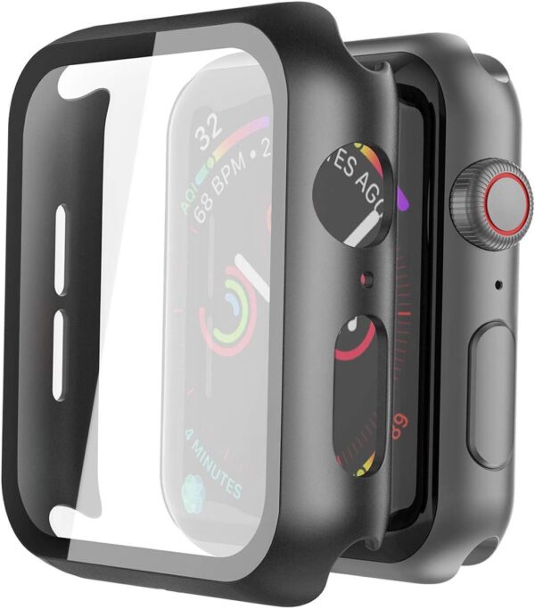 Misxi - Juego de 2 fundas rígidas de policarbonato con protector de pantalla de vidrio templado para Apple Watch Series 6 SE Series 5 y Series 4 de 44 mm negra