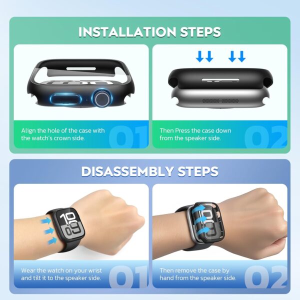 Misxi - Juego de 2 fundas rígidas de policarbonato con protector de pantalla de vidrio templado para Apple Watch Series 6 SE Series 5 y Series 4 de 44 mm negra - Imagen 7
