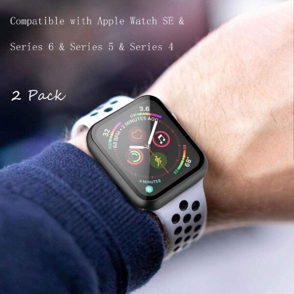 Misxi - Juego de 2 fundas rígidas de policarbonato con protector de pantalla de vidrio templado para Apple Watch Series 6 SE Series 5 y Series 4 de 44 mm negra - Imagen 5