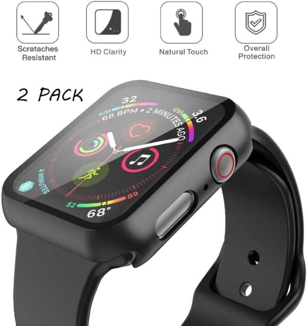 Misxi - Juego de 2 fundas rígidas de policarbonato con protector de pantalla de vidrio templado para Apple Watch Series 6 SE Series 5 y Series 4 de 44 mm negra - Imagen 2