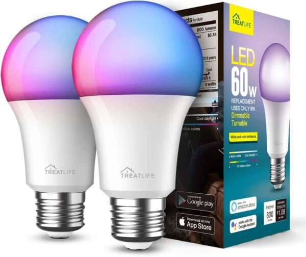 Treatlife Bombilla inteligente LED multicolor y blanca 60W