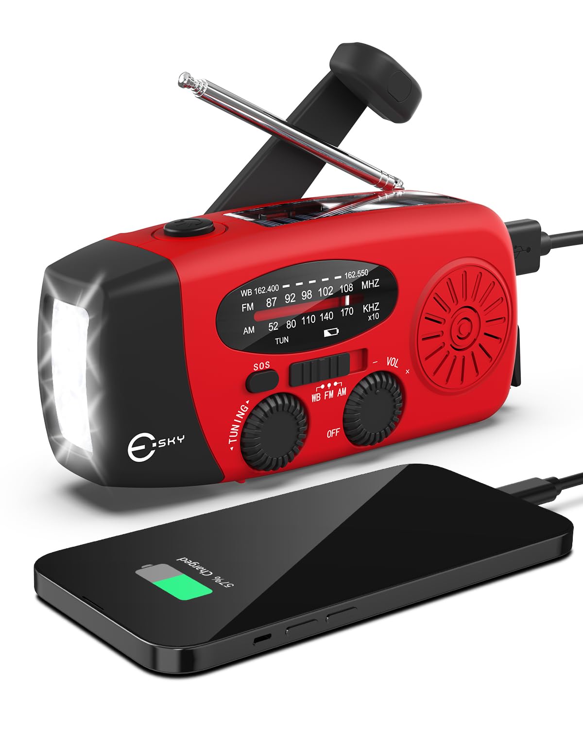 Radio de manivela de emergencia de 7400 mWh con linterna LED de 3