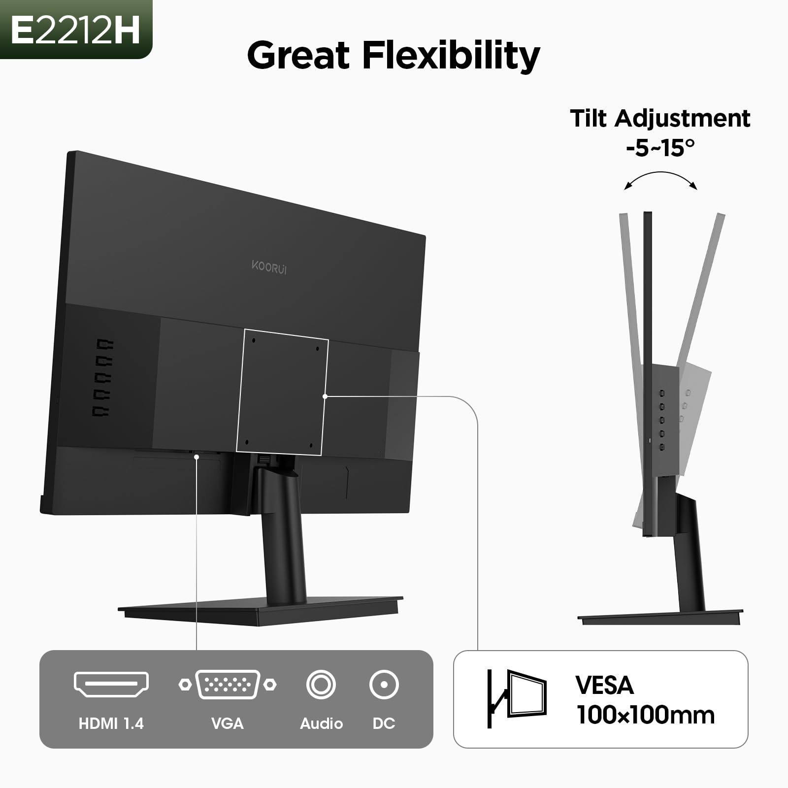 KOORUI Monitor de Computadora de 22 Pulgadas Full HD 1080P 120Hz VA VESA Low Blue Light E2212H - Imagen 7