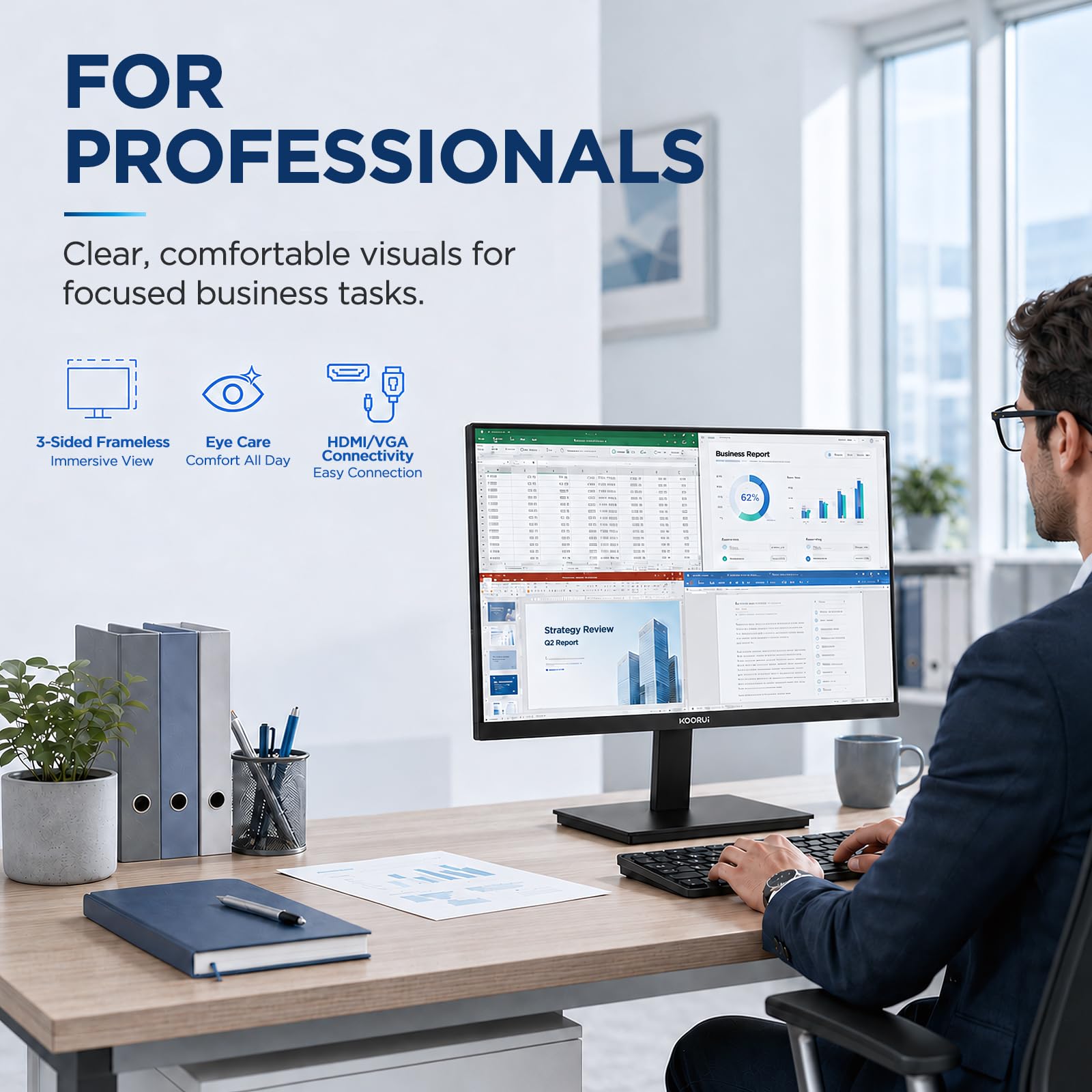 KOORUI 24 inch Computer Monitor, 144Hz FHD VA for Study, Work & Play - Imagen 2
