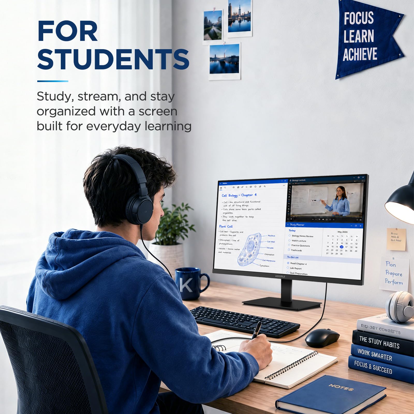 KOORUI 24 inch Computer Monitor, 144Hz FHD VA for Study, Work & Play - Imagen 9