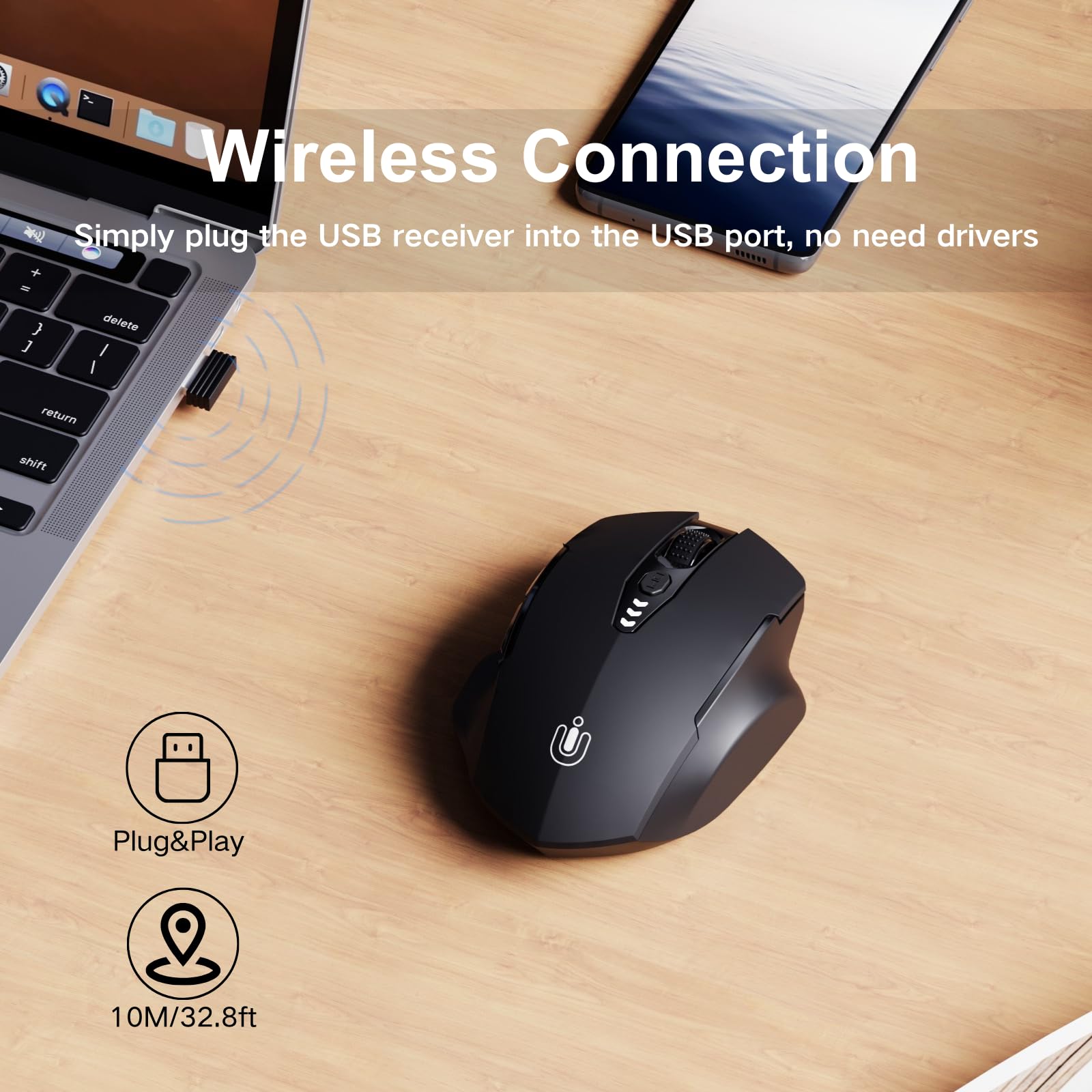 Uineer Ratón inalámbrico recargable de 2.4 GHz - Imagen 3