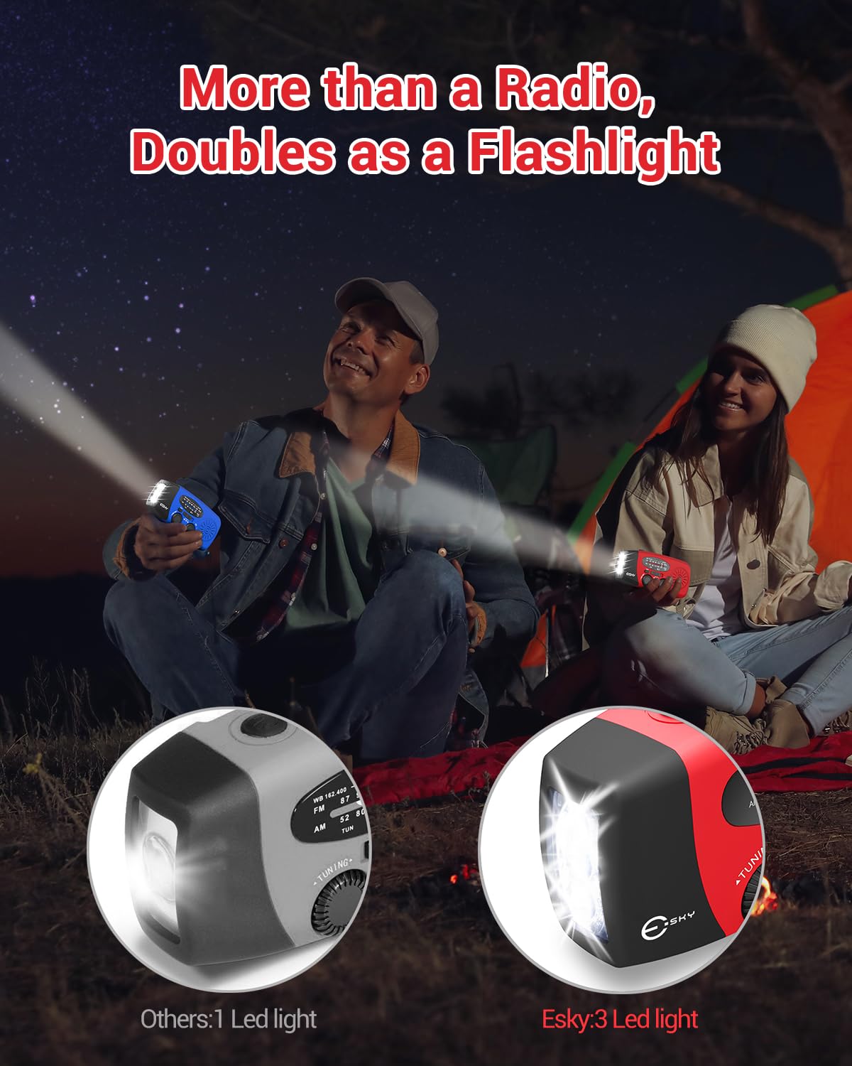 Radio de manivela de emergencia de 7400 mWh con linterna LED de 3 - Imagen 5