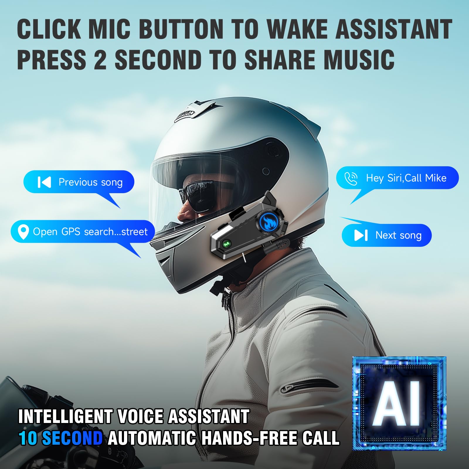 TOUCH TWO C9 Auriculares Bluetooth Multifuncionales para Casco de Motocicleta - Imagen 8
