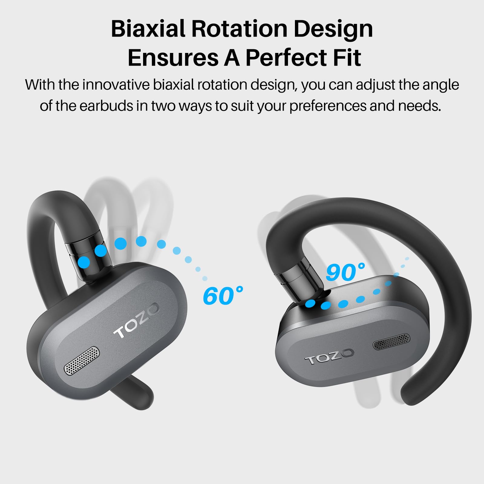 TOZO O2 Auriculares inalámbricos de oído abierto con ajuste multiángulo 42H - Imagen 3
