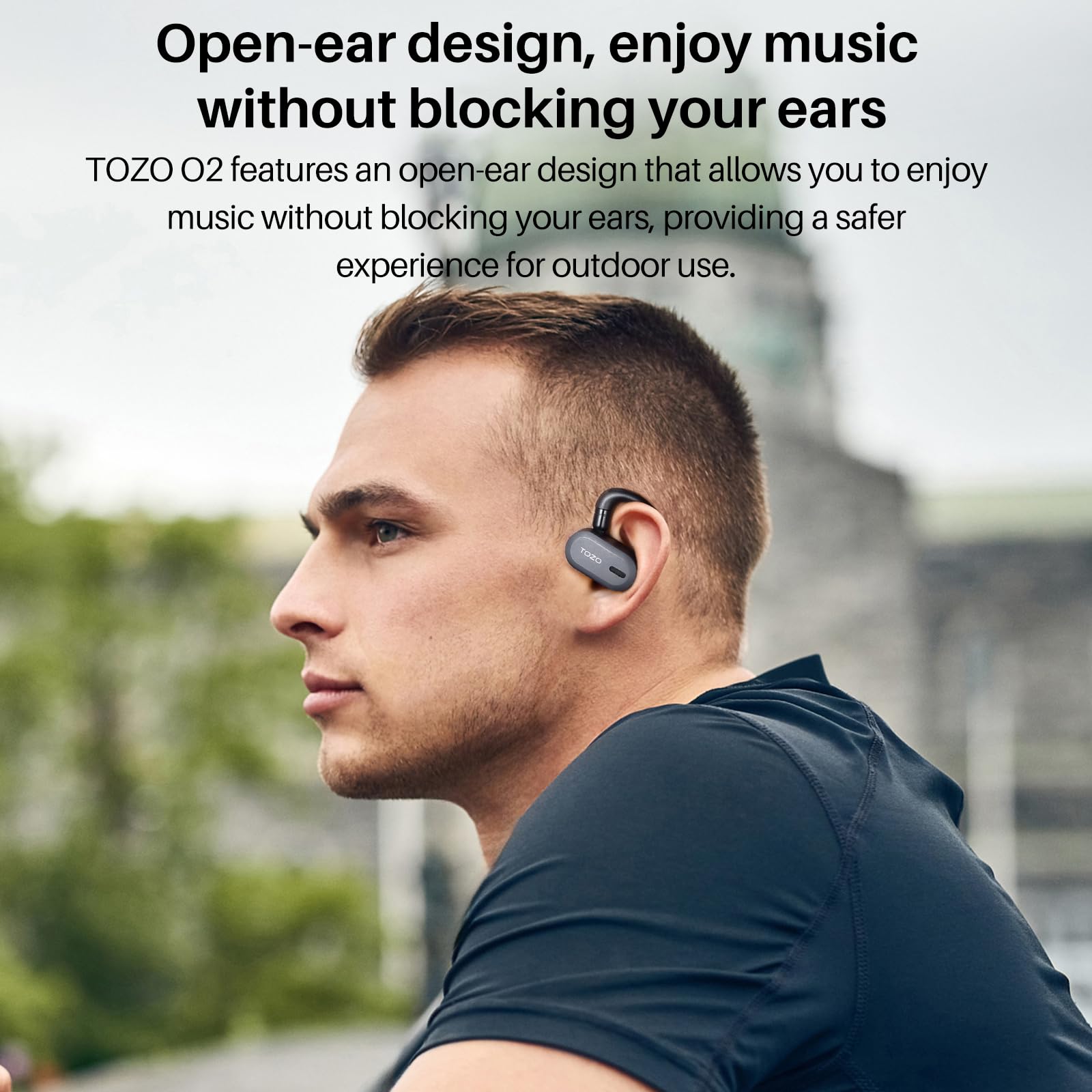 TOZO O2 Auriculares inalámbricos de oído abierto con ajuste multiángulo 42H - Imagen 2