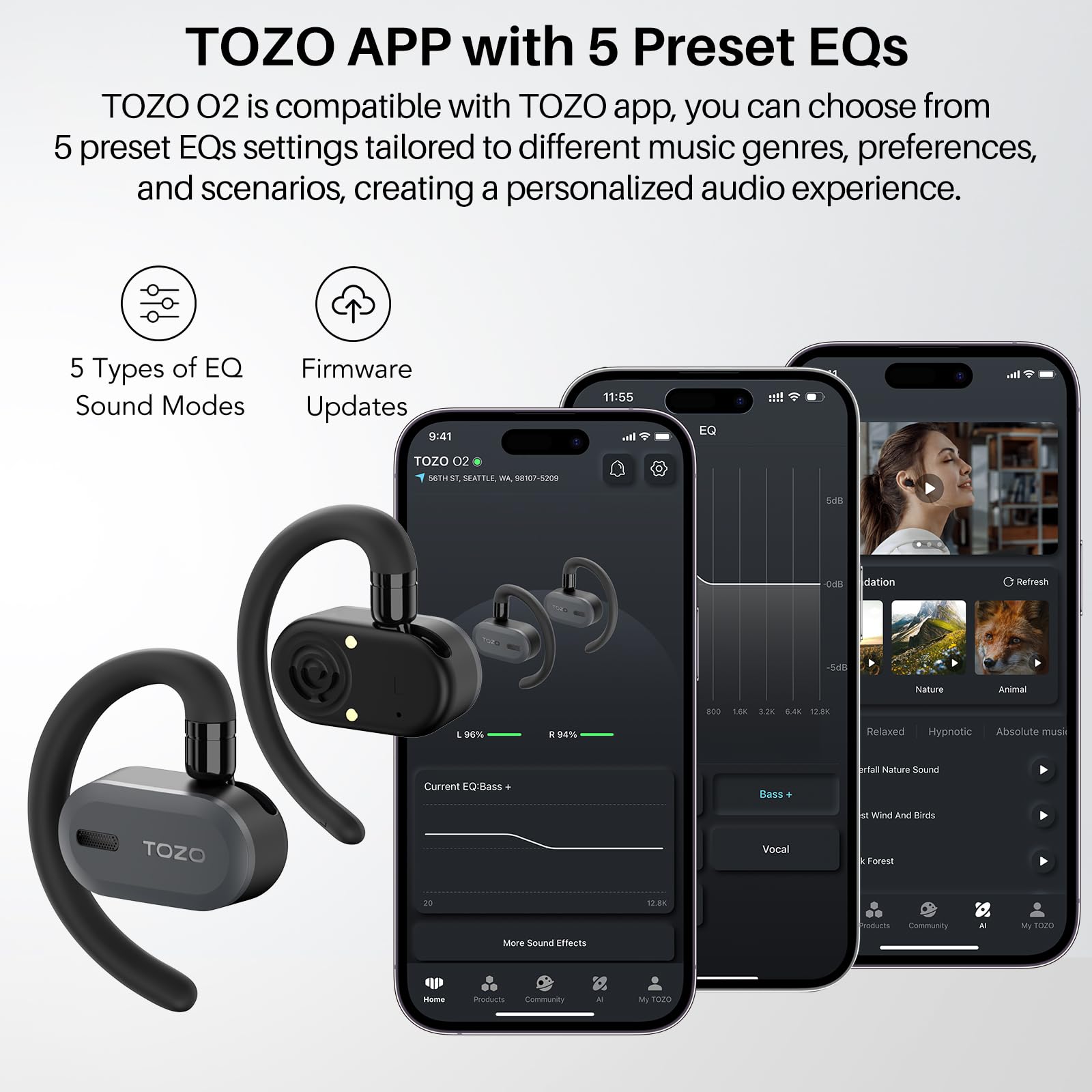 TOZO O2 Auriculares inalámbricos de oído abierto con ajuste multiángulo 42H - Imagen 6