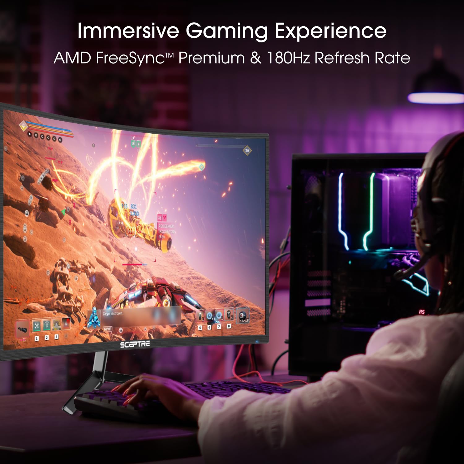 Sceptre Nuevo monitor curvo para juegos de 24 pulgadas 1080p hasta 180+Hz - Imagen 6